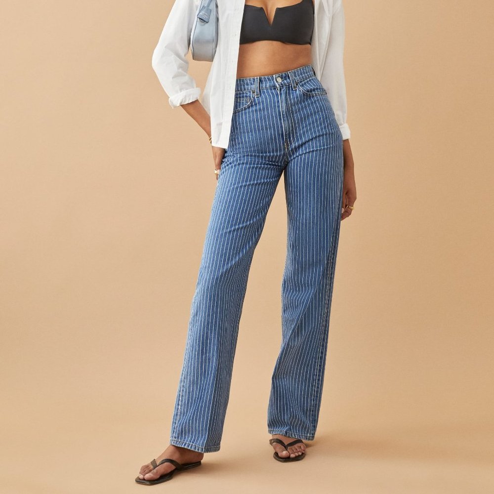 Reformation Hailey Pinstripe  High Waisted Jeans